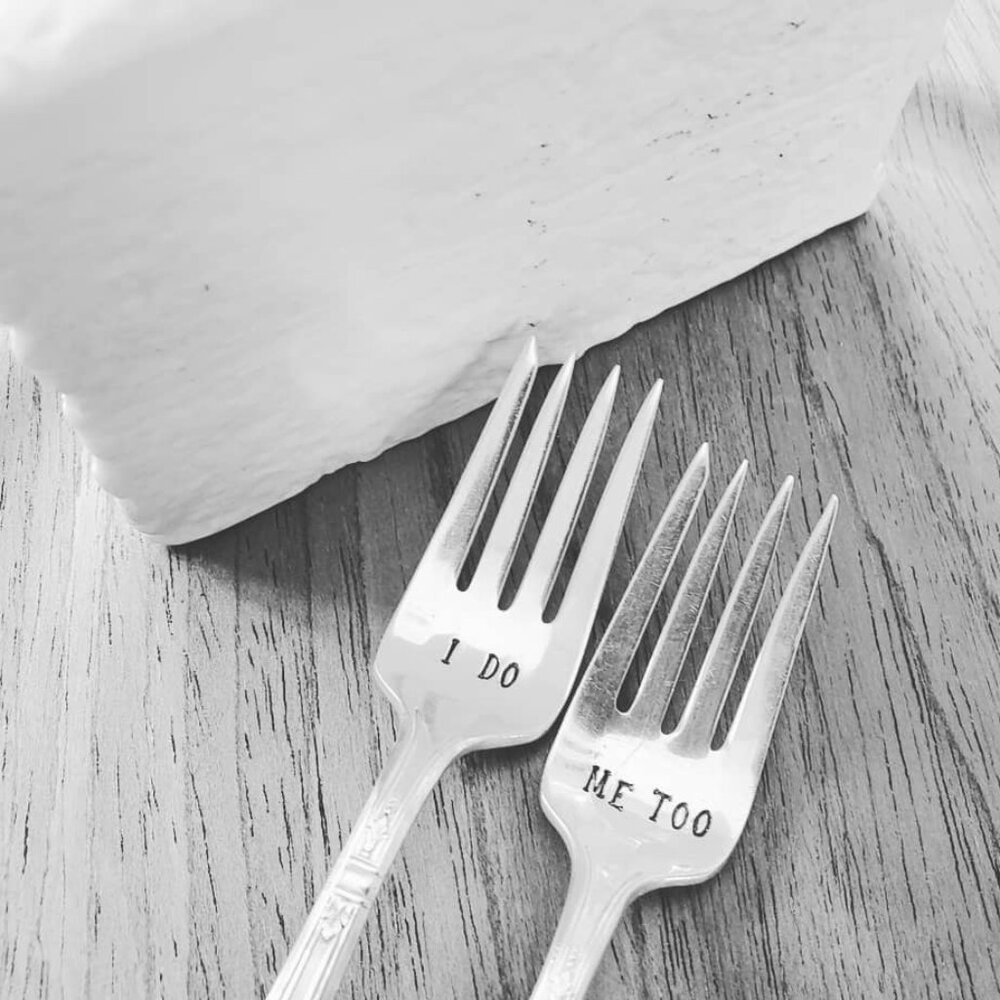 Handmade, handcrafted, hand stamped Wedding Forks